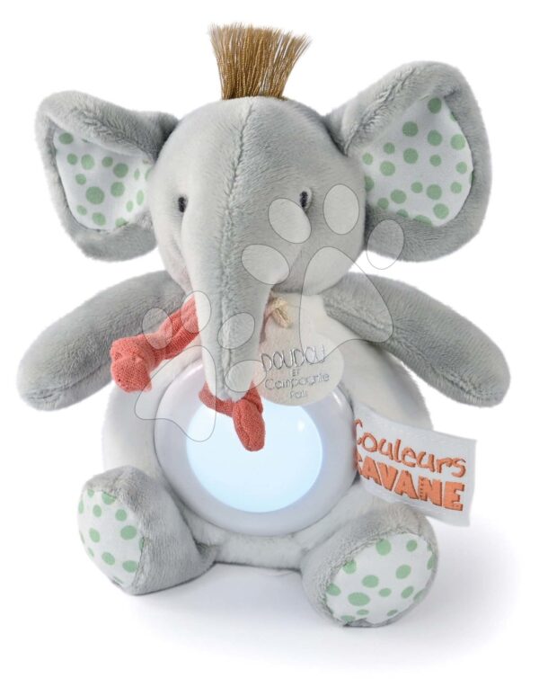 Plyšový slon s nočním světlem Nightlight Couleurs Savane Doudou et Compagnie šedý 15 cm od 0 měsíců