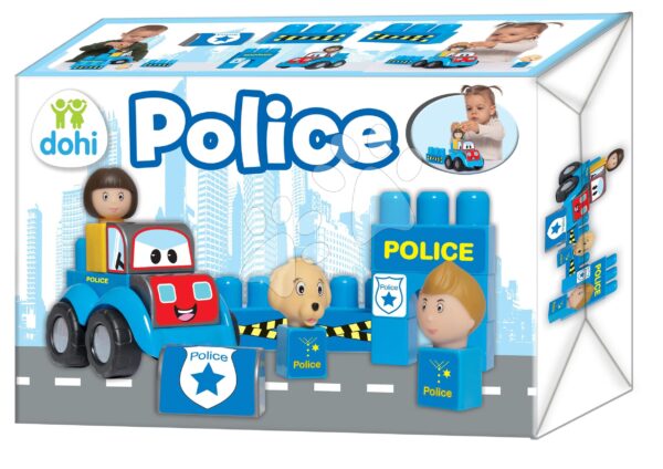 Stavebnice policejní autíčko Dohány s kostkami 3 figurky od 12 měsíců