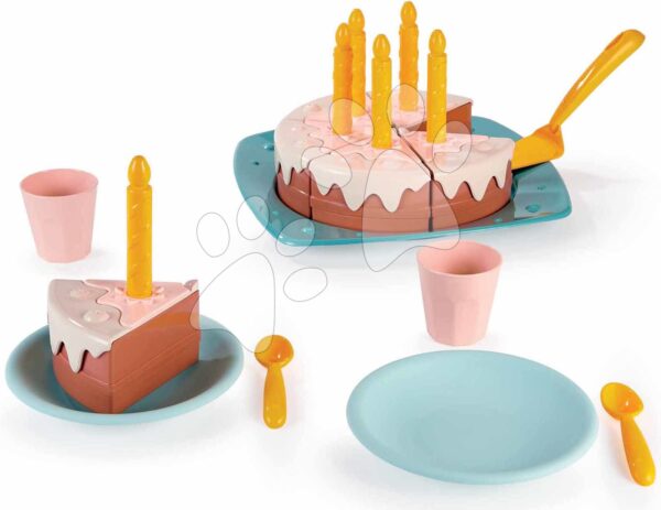 Narozeninový dort se svíčkami a polevou Vert Azur Écoiffier s příborem 20 dílů od 18 měsíců
