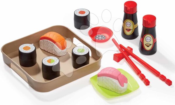 Potraviny na tácku Sushi 100% Chef Écoiffier s hůlkami a přísadami 13 dílů od 18 měsíců