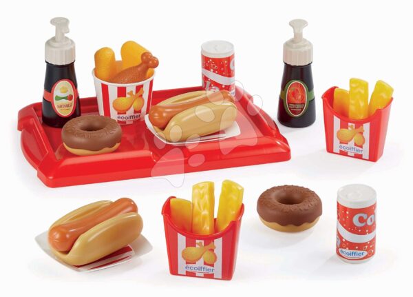 Set hot dog s hranolky a pitím 100% Chef Écoiffier na tácku 25 doplňků od 18 měsíců