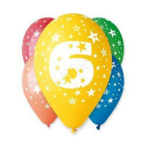 Balóny 30 cm s číslem 6 - 5 ks