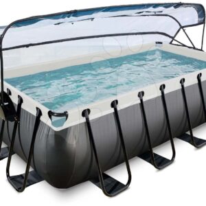 Bazén s krytem pískovou filtrací a tepelným čerpadlem Black Leather pool Exit Toys ocelová konstrukce 400*200*100 cm černý od 6 let