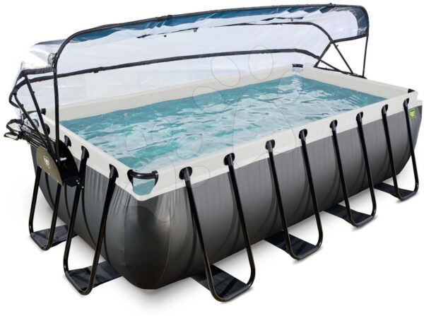 Bazén s krytem pískovou filtrací a tepelným čerpadlem Black Leather pool Exit Toys ocelová konstrukce 400*200*100 cm černý od 6 let