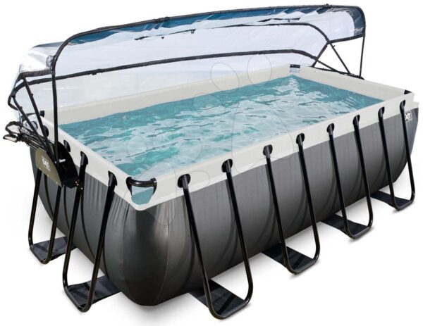 Bazén s krytem pískovou filtrací a tepelným čerpadlem Black Leather pool Exit Toys ocelová konstrukce 400*200*122 cm černý od 6 let