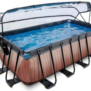 Bazén s krytem pískovou filtrací a tepelným čerpadlem Wood pool Exit Toys ocelová konstrukce 400*200*122 cm hnědý od 6 let
