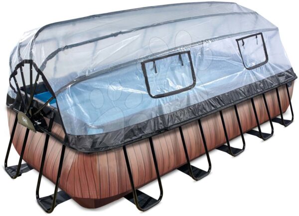 Bazén s krytem pískovou filtrací a tepelným čerpadlem Wood pool Exit Toys ocelová konstrukce 540*250*100 cm hnědý od 6 let