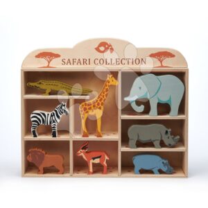 Dřevěná divoká zvířátka na poličce 8 ks Safari set Tender Leaf Toys krokodýl