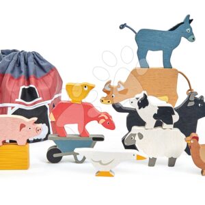 Dřevěná domácí zvířata Stacking Farmyard Tender Leaf Toys 10 druhů stohovatelné