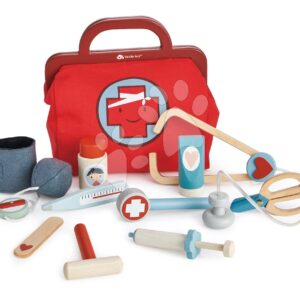 Dřevěná lékařská taštička Doctor's Bag Tender Leaf Toys se zdravotními pomůckami rouškou a náplastmi