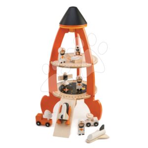 Dřevěná raketa s kosmonauty Cosmic rocket Tender Leaf Toys 11dílná souprava