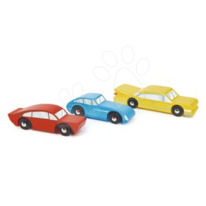 Dřevěná sportovní auta Retro Cars Tender Leaf Toys červené modré a žluté