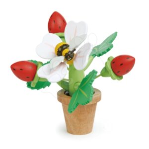 Dřevěné jahody v květináči Strawberry Flower Pot Tender Leaf Toys skládačka s magnetickým čmelákem