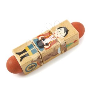 Dřevěný točící se válec Circus Twister Tender Leaf Toys s malovanými cirkusáky od 18 měsíců