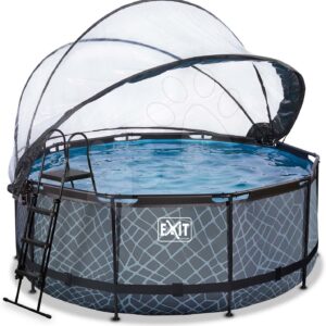 Bazén s krytem a pískovou filtrací Stone pool Exit Toys kruhový ocelová konstrukce 360*122 cm šedý od 6 let