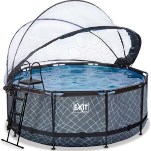 Bazén s krytem pískovou filtrací a tepelným čerpadlem Stone pool Exit Toys kruhový ocelová konstrukce 360*122 cm šedý od 6 let