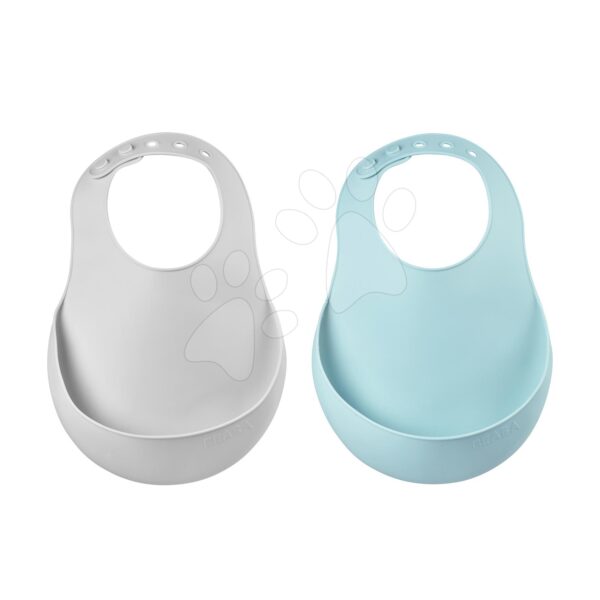 Bryndáčky pro děti Silicone Bib Beaba Light Mist & Airy Green Beaba 2 kusy z měkkého silikonu a knoflíky od 0 měsíců