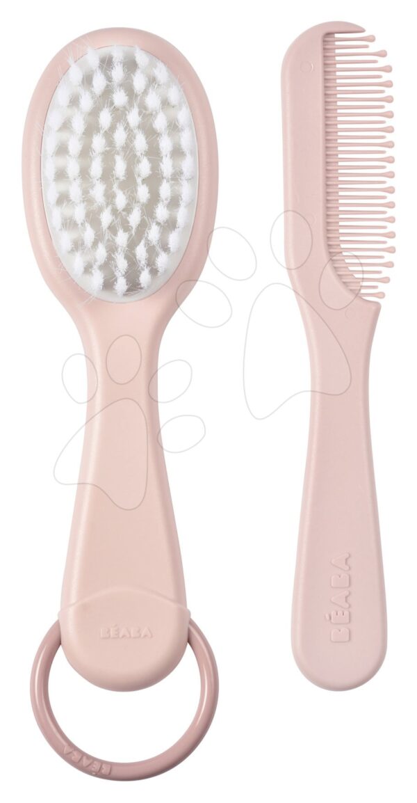 Dětský hřeben a kartáč na vlásky Beaba Baby Brush and Comb Old Pink růžový od 0 měsíců