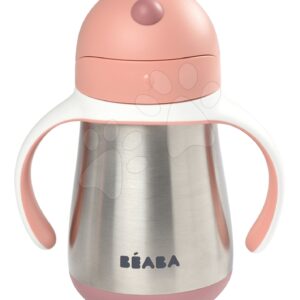 Láhev Bidon s dvojitými stěnami Stainless Steel Straw Cup Beaba Old Pink 250 ml růžová z nerezavějící oceli od 8 měsíců