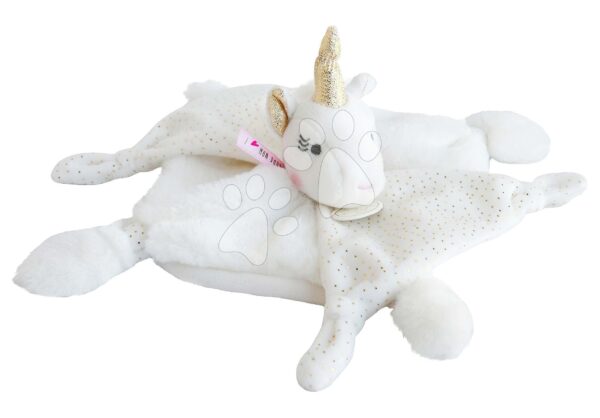 Plyšový jednorožec k mazlení Unicorn Lucie la Licorne Doudou et Compagnie bílý 25 cm v dárkovém balení od 0 měsíců