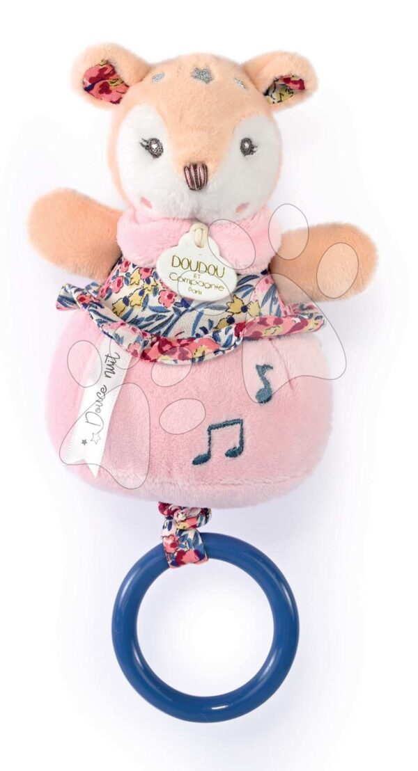 Plyšový jelen s melodií Music Box Boh'aime Doudou et Compagnie růžový 14 cm v dárkovém balení od 0 měsíců