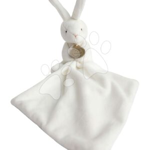 Plyšový zajíček na mazlení Bunny Flower Box Doudou et Compagnie bílý 10 cm v dárkovém balení od 0 měsíců