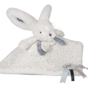 Plyšový zajíček na mazlení Bunny Happy Glossy Doudou et Compagnie bílý 25 cm v dárkovém balení od 0 měsíců