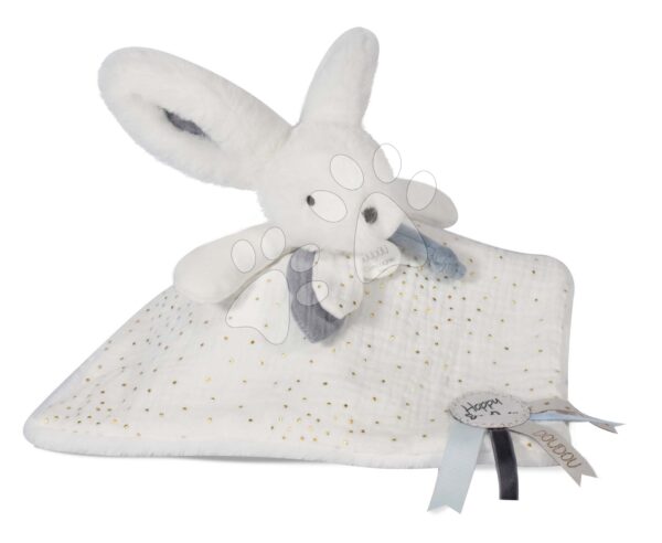 Plyšový zajíček na mazlení Bunny Happy Glossy Doudou et Compagnie bílý 25 cm v dárkovém balení od 0 měsíců