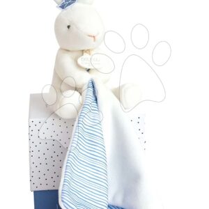 Plyšový zajíček na mazlení Bunny Sailor Perlidoudou Doudou et Compagnie modrý 10 cm v dárkovém balení od 0 měsíců