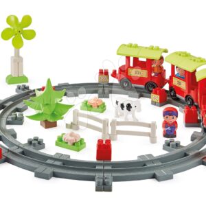 Stavebnice vláček s kolejnicemi Country Train Abrick Écoiffier s větrnou turbínou a 4 figurkami od 18 měsíců