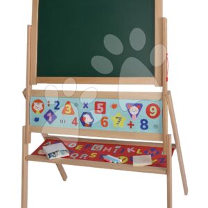 Dřevěná magnetická tabule Magnetic Board Eichhorn skládací se 48 magnetkami a 10 křídami s houbou 110 cm vysoká