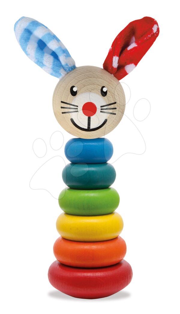 Dřevěný zajíček Stacking Rabbit Baby Eichhorn výška 18 cm stohovatelný s plyšovými oušky od 12 měsíců