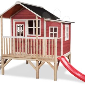 Domeček cedrový na pilířích Loft 350 Red Exit Toys velký s voděodolnou střechou a skluzavkou červený
