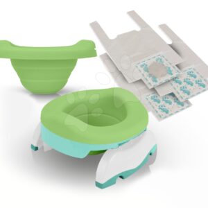 Sada cestovní nočník/redukce na WC Potette Plus 2v1 Kalencom zelená se silikonovou vložkou + 10 ks náhradních náplní a cestovní taška od 15 měsíců