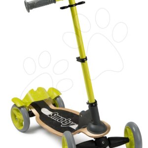 Dřevěná koloběžka čtyřkolová Wooden Scooter Smoby s intuitivním ovládáním a výškově nastavitelná od 5 let