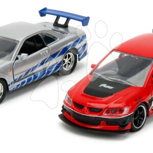 Autíčka Mitsubishi Lancer Evolution IX a Nissan Skyline GTR R34 Fast & Furious Twin Pack Jada kovová s otevíratelnými dveřmi délka 13 cm 1:32