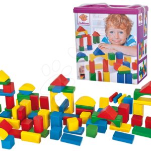 Dřevěné kostky barevné Coloured Wooden Blocks Eichhorn různé tvary 100 kusů velikost 25 mm od 12 měsíců