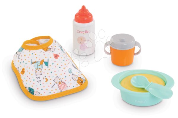 Jídelní souprava s bryndáčkem Mealtime Set Corolle pro 30 cm panenku 5 doplňků od 18 měsíců