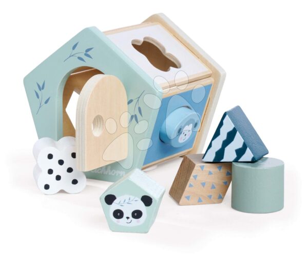 Dřevěný didaktický domeček Shape Box Panda Eichhorn se 6 vkládacími kostkami od 12 měsíců