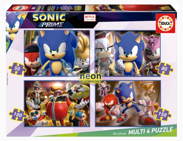 Puzzle Multi 4 Sonic Prime Educa 50-80-100-150 dílků svítící od 5 let
