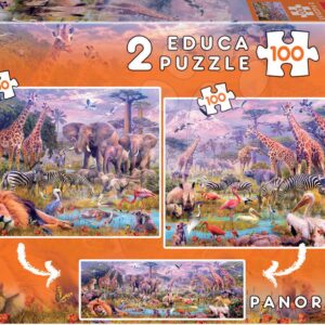 Puzzle panoramatické Divoká zvířata Educa 2 x 100 dílků od 6 let