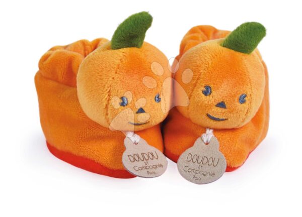 Bačkůrky pro miminko Dýně Booties My First Halloween Doudou et Compagnie v dárkovém balení oranžové od 0–6 měsíců