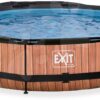 Bazén se stříškou a filtrací Wood pool Exit Toys kruhový ocelová konstrukce 360*76 cm hnědý od 6 let - Image 3