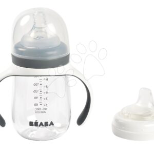Láhev Bidon na učení pití 2in1 Training Bottle Beaba Mineral Grey 210 ml šedá od 4 měsíců