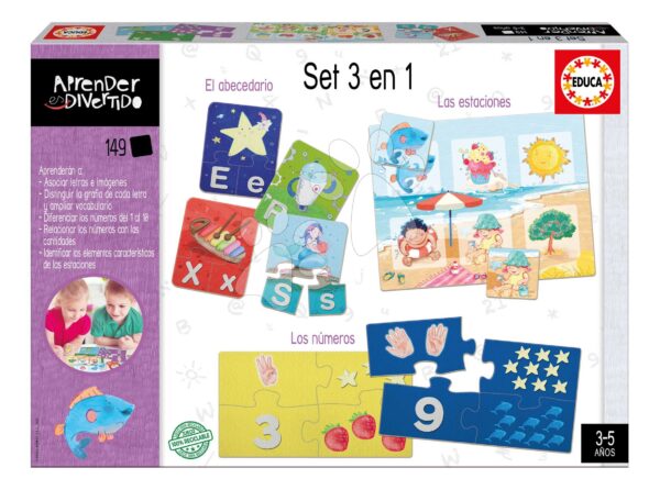 Naučná hra 3v1 Multi Educa Učíme se abecedu čísla a roční období s obrázky 149 dílů ve španělštině