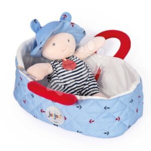 Panenka v košíku Mathis Poupon Couffin Jolijou modrá z jemného textilu 20 cm