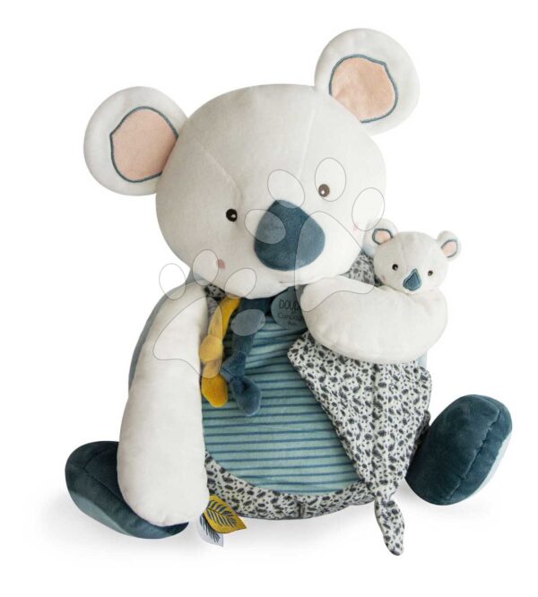 Plyšová koala s mláďátkem Yoca le Koala Pyjama Bag Doudou et Compagnie na uložení pyžama modrá 40 cm od 0 měsíců
