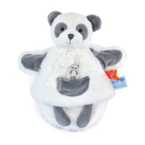 Plyšová panda na loutkové divadlo Panda Hand Puppet Unicef Collection Doudou et Compagnie v dárkovém balení bílá 25 cm od 0 měsíců