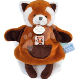 Plyšová panda na loutkové divadlo Red Panda Hand Puppet Unicef Collection Doudou et Compagnie v dárkovém balení červená 25 cm od 0 měsíců