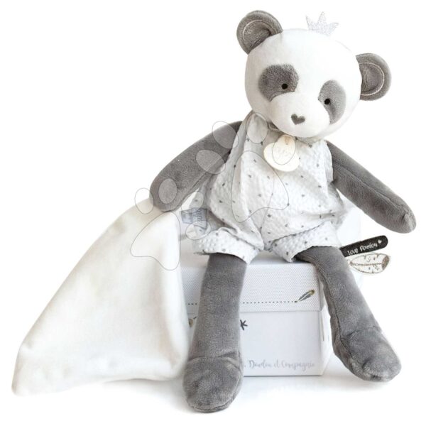 Plyšová panda na mazlení Attrape-Rêves Doudou et Compagnie šedá v dárkovém balení 28 cm od 0 měsíců
